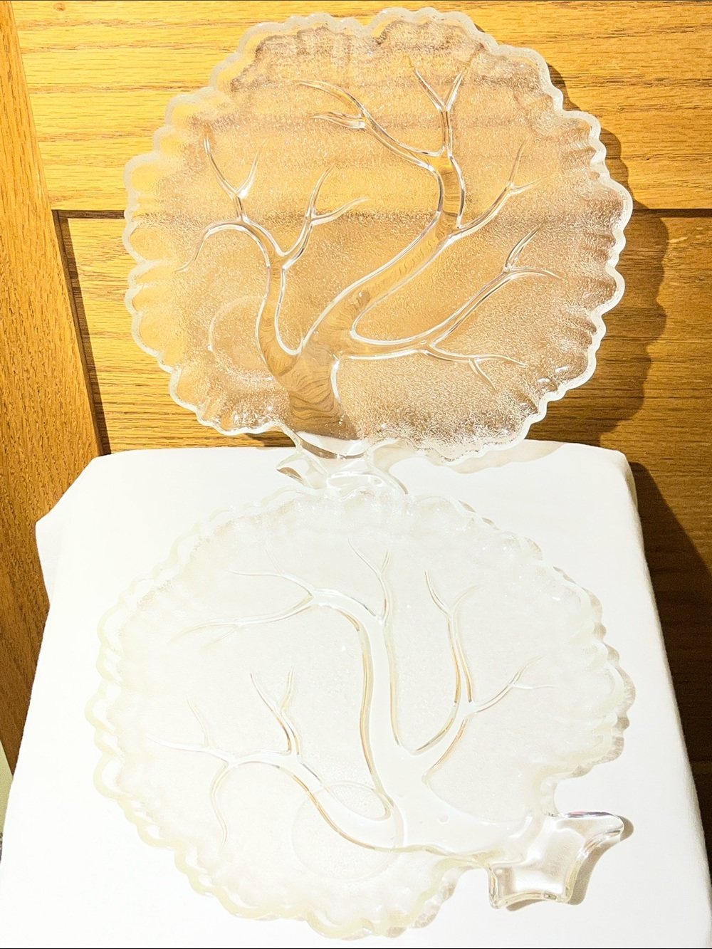 Pair of Clear Glass Tree-Shaped Serving Platter - Elegant Clear Serveware